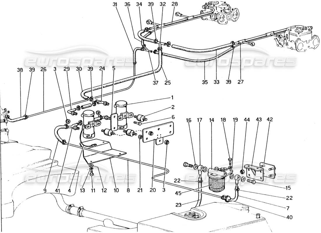 ferrari 365 gt4 2+2 (1973) fuel pumps and fuel pipes parts diagram