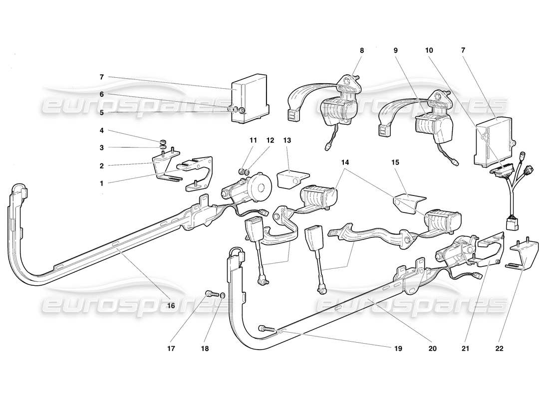 lamborghini diablo vt (1994) passive restraint belts (valid for usa version - april 1994) part diagram