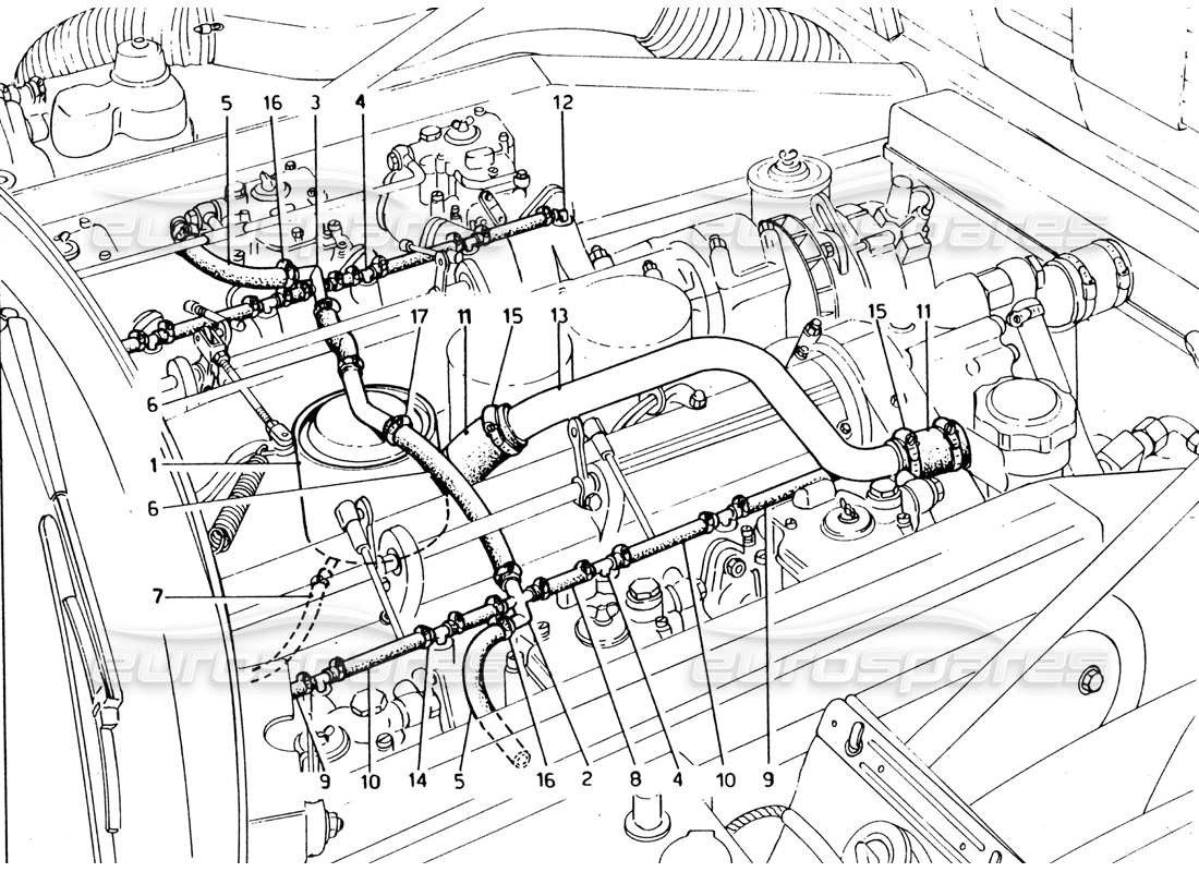 ferrari 365 gt4 2+2 (1973) blow - by system parts diagram