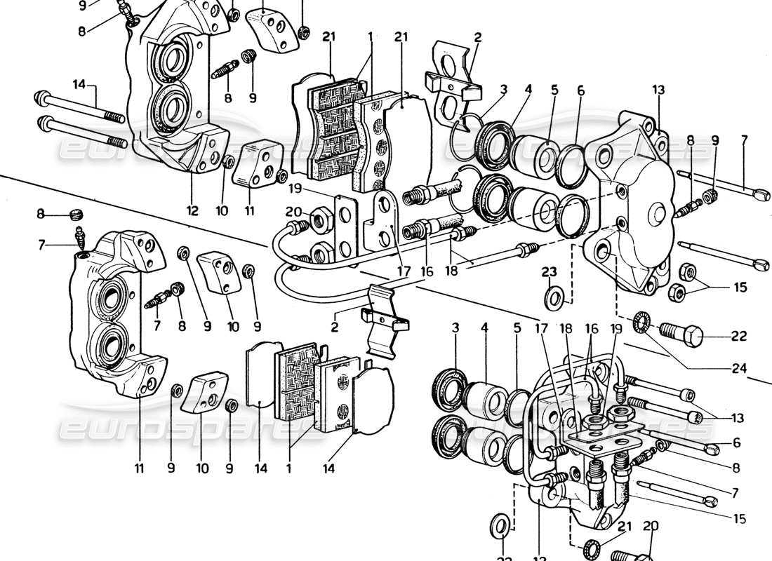 ferrari 365 gt4 2+2 (1973) calipers for front and rear part diagram