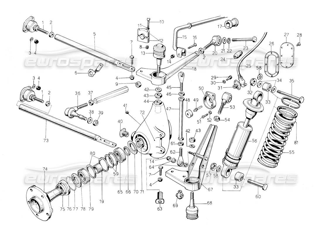 lamborghini countach 5000 s (1984) front suspension part diagram