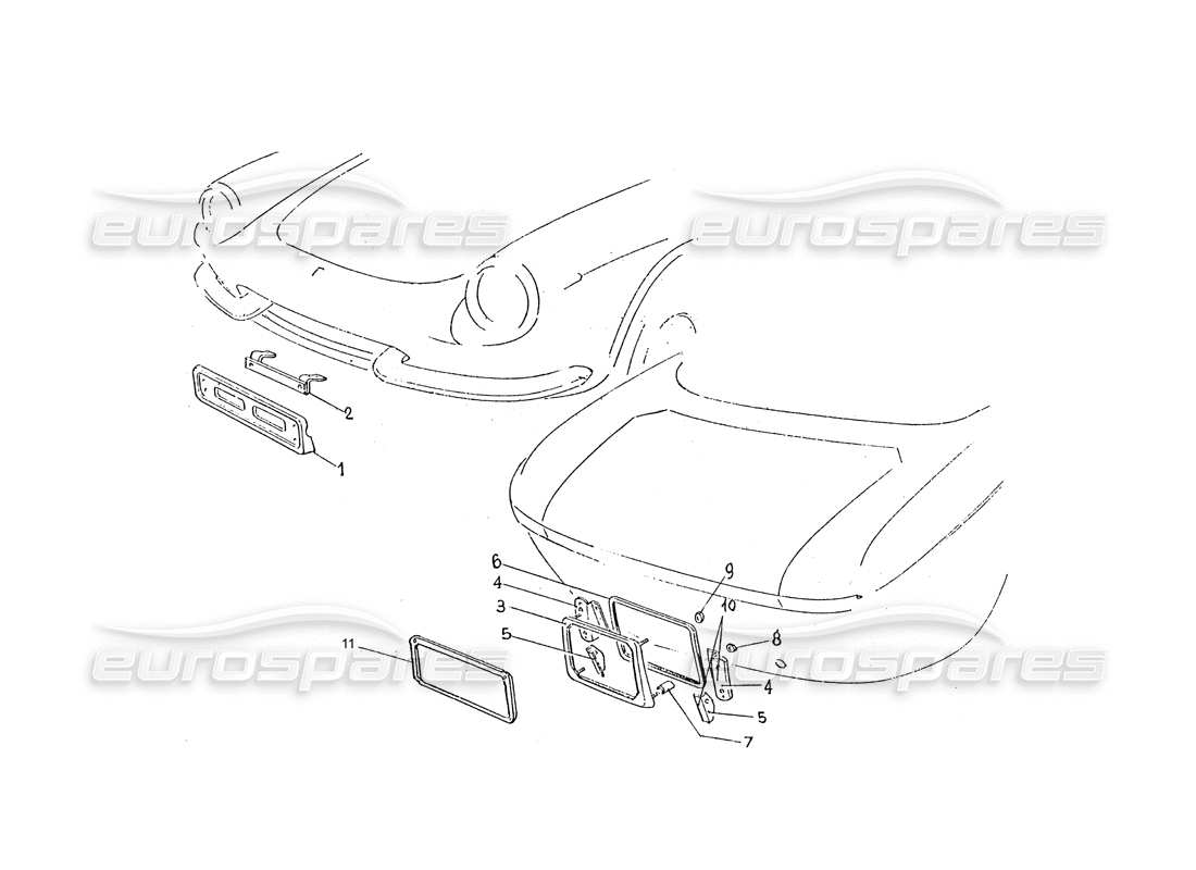 ferrari 330 gtc / 365 gtc (coachwork) front & rear number plate holders parts diagram