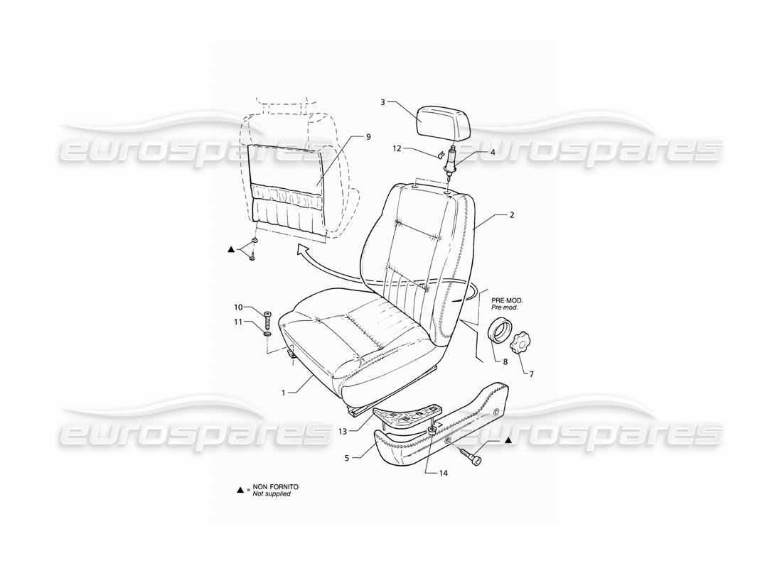 maserati qtp v8 (1998) front seat parts diagram