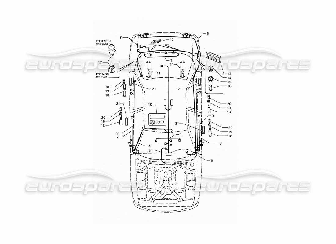 maserati qtp. 3.2 v8 (1999) electrical system: boot - doors - passanger compartment (lh drive) parts diagram