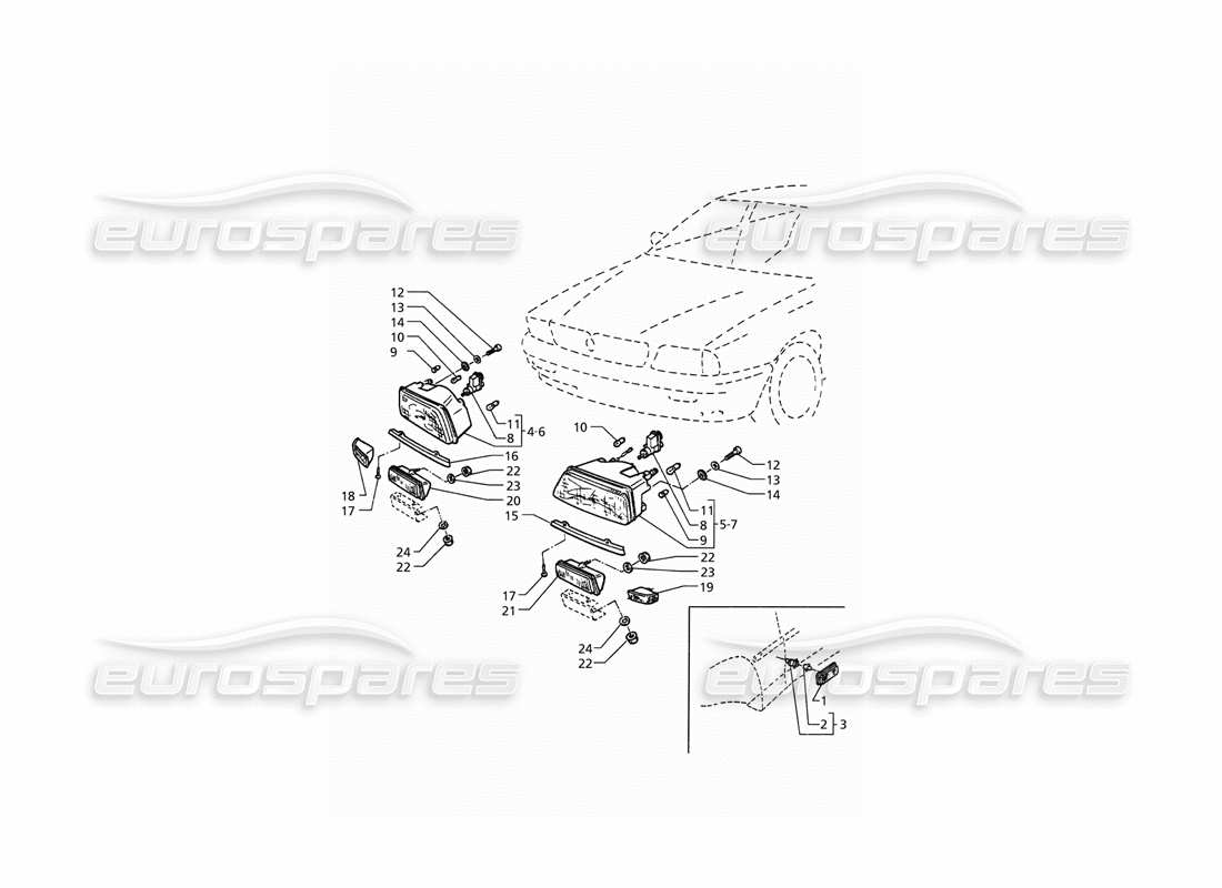 maserati qtp. 3.2 v8 (1999) front lights parts diagram