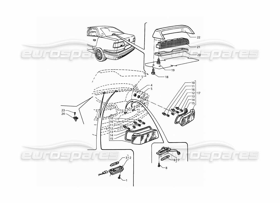 maserati qtp. 3.2 v8 (1999) rear lights parts diagram