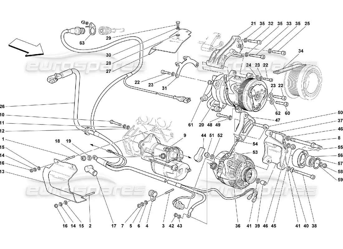 ferrari 550 maranello alternator starting motor and a.c. compressor parts diagram