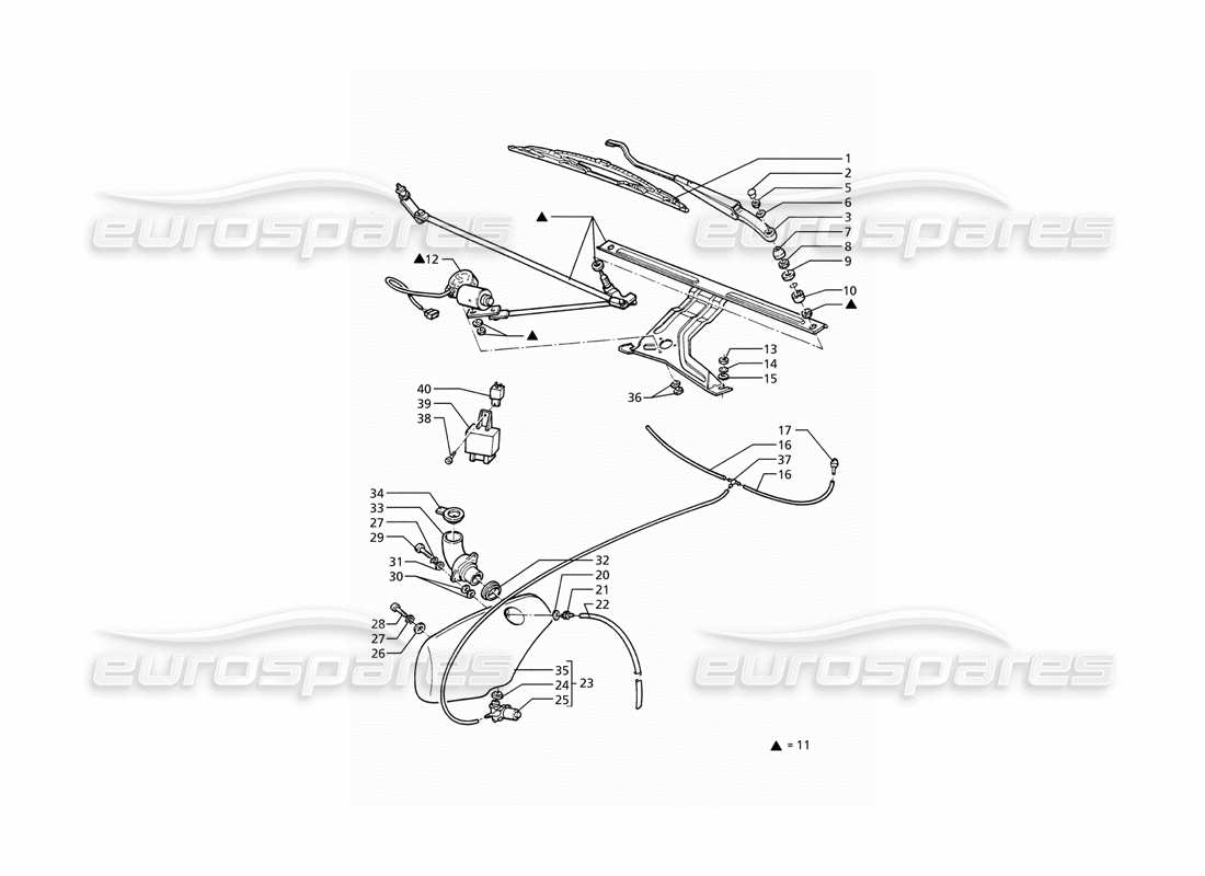 maserati ghibli 2.8 (abs) windscreen wiper washer (lh drive) parts diagram
