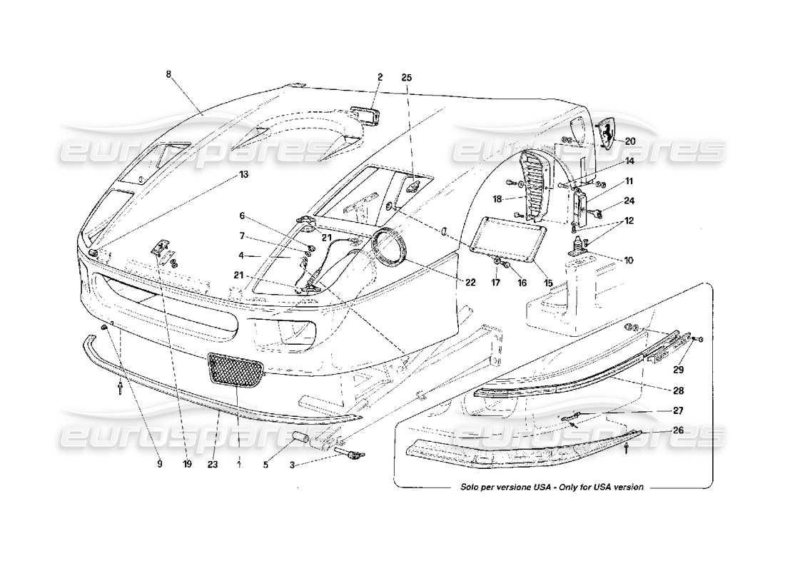 ferrari f40 front hood parts diagram