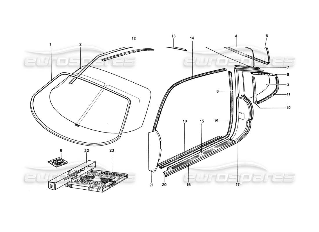 ferrari 365 gt4 berlinetta boxer glasses part diagram