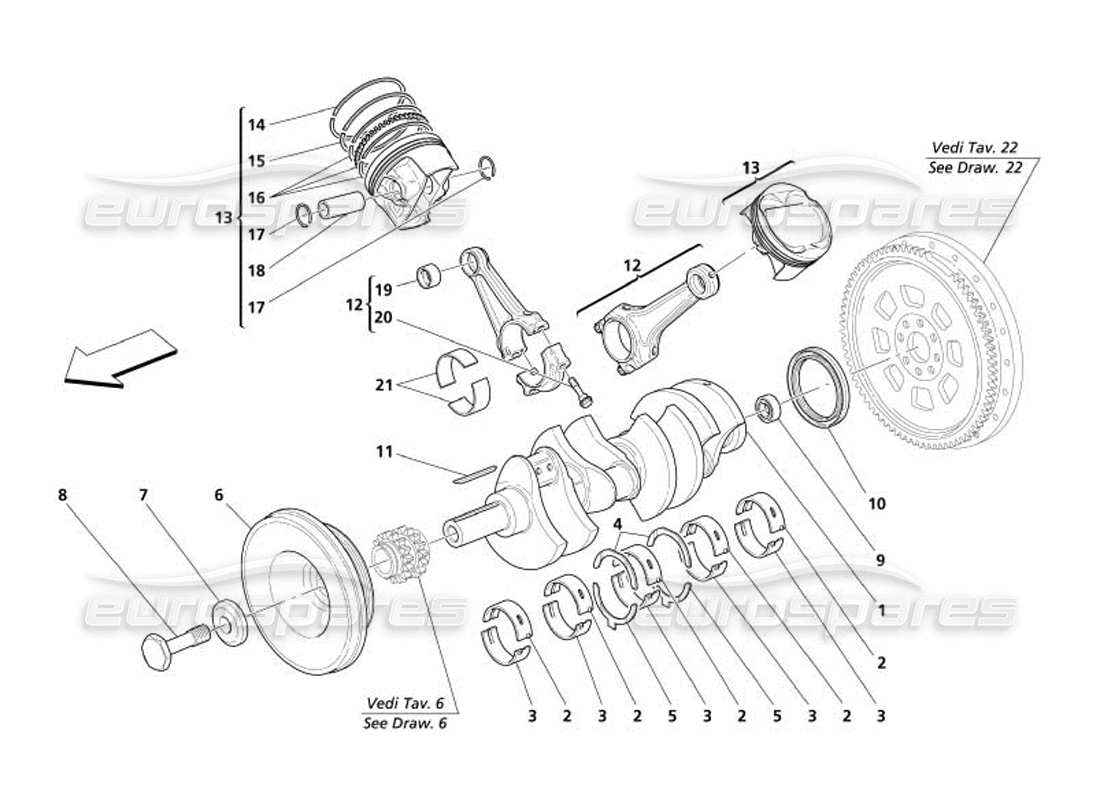 maserati 4200 gransport (2005) crankshaft conrods and pistons part diagram