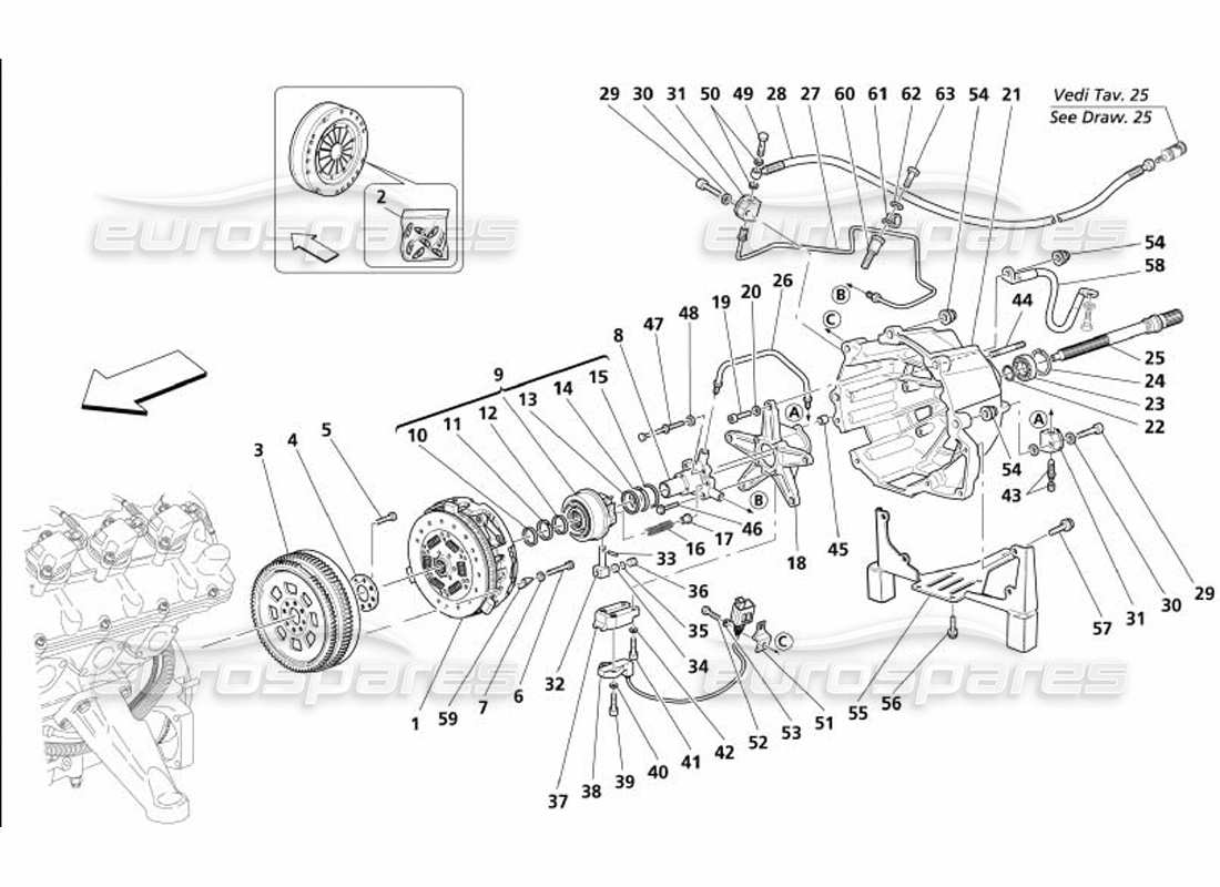 maserati 4200 gransport (2005) clutch and controls part diagram