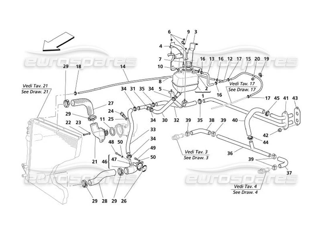 maserati 4200 gransport (2005) nourice - cooling system -valid for gd- part diagram