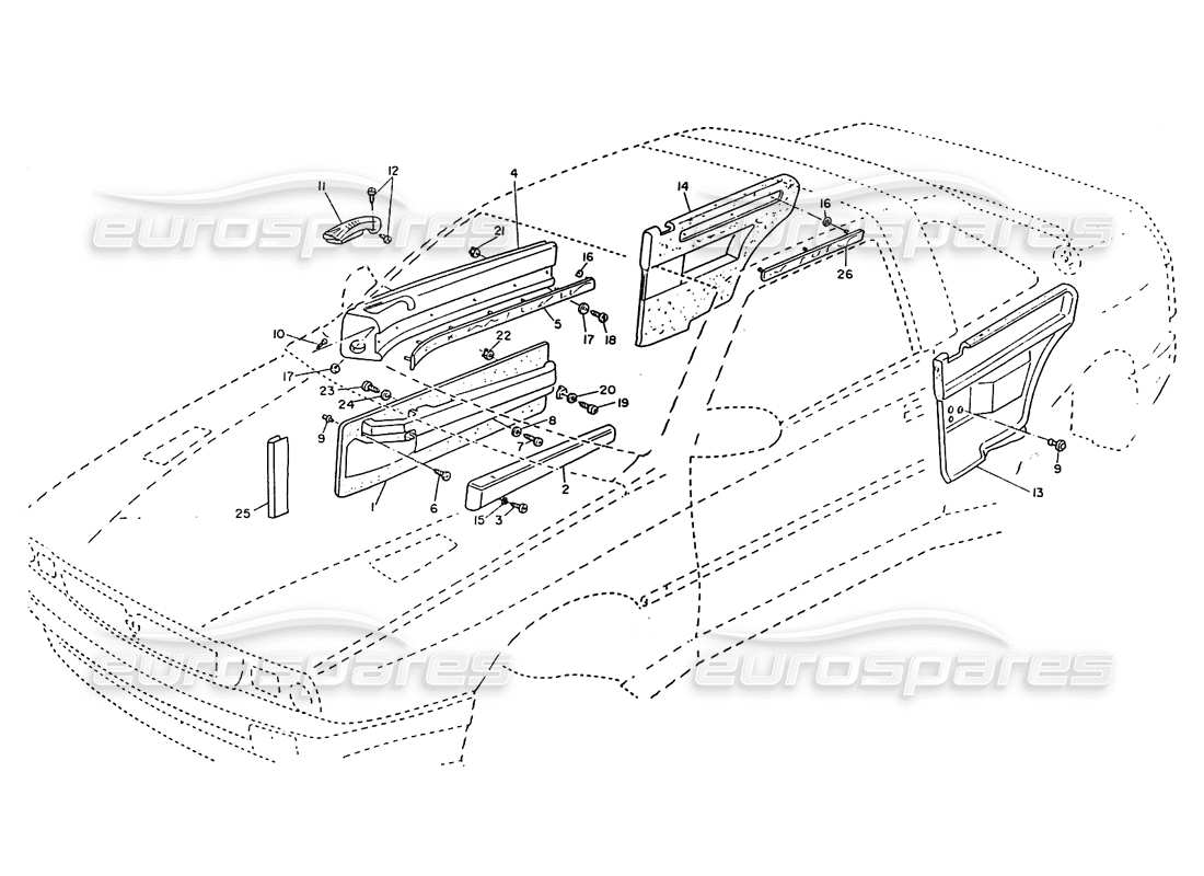 maserati ghibli 2.8 (non abs) doors, inner trims parts diagram