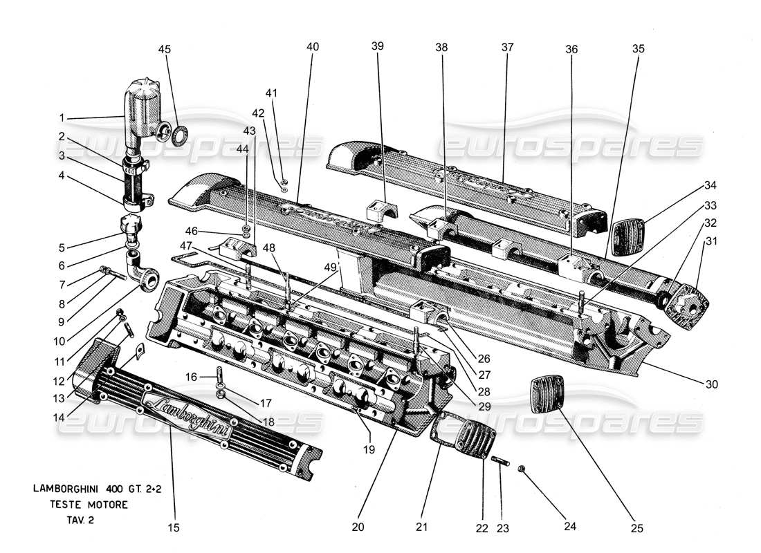lamborghini 400 gt cylinder heads parts diagram