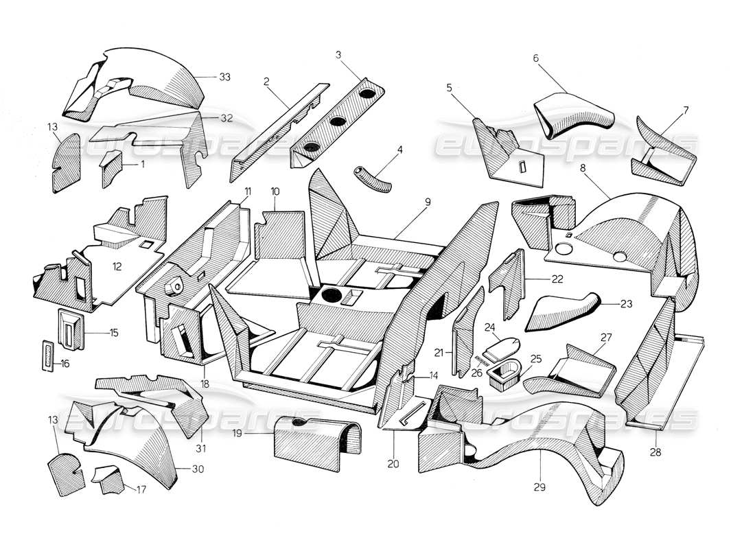 lamborghini countach 5000 s (1984) fibreglass inner coverings part diagram