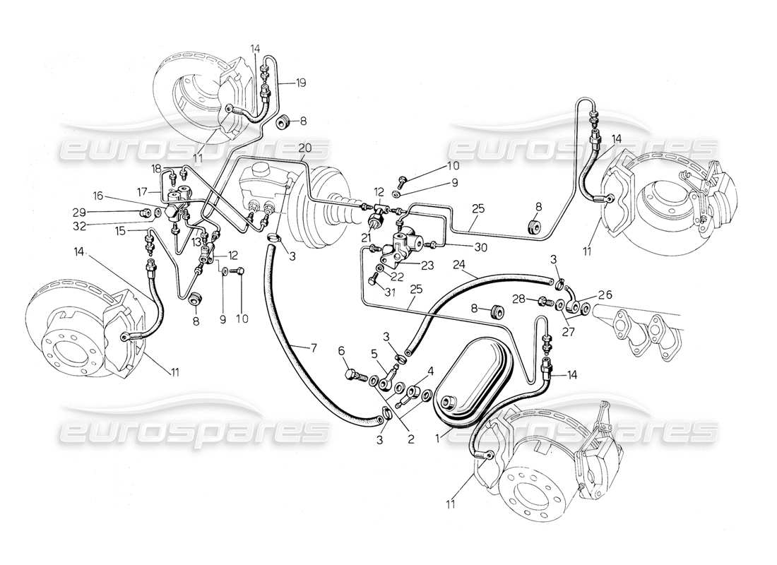 lamborghini countach 5000 qvi (1989) brake system part diagram