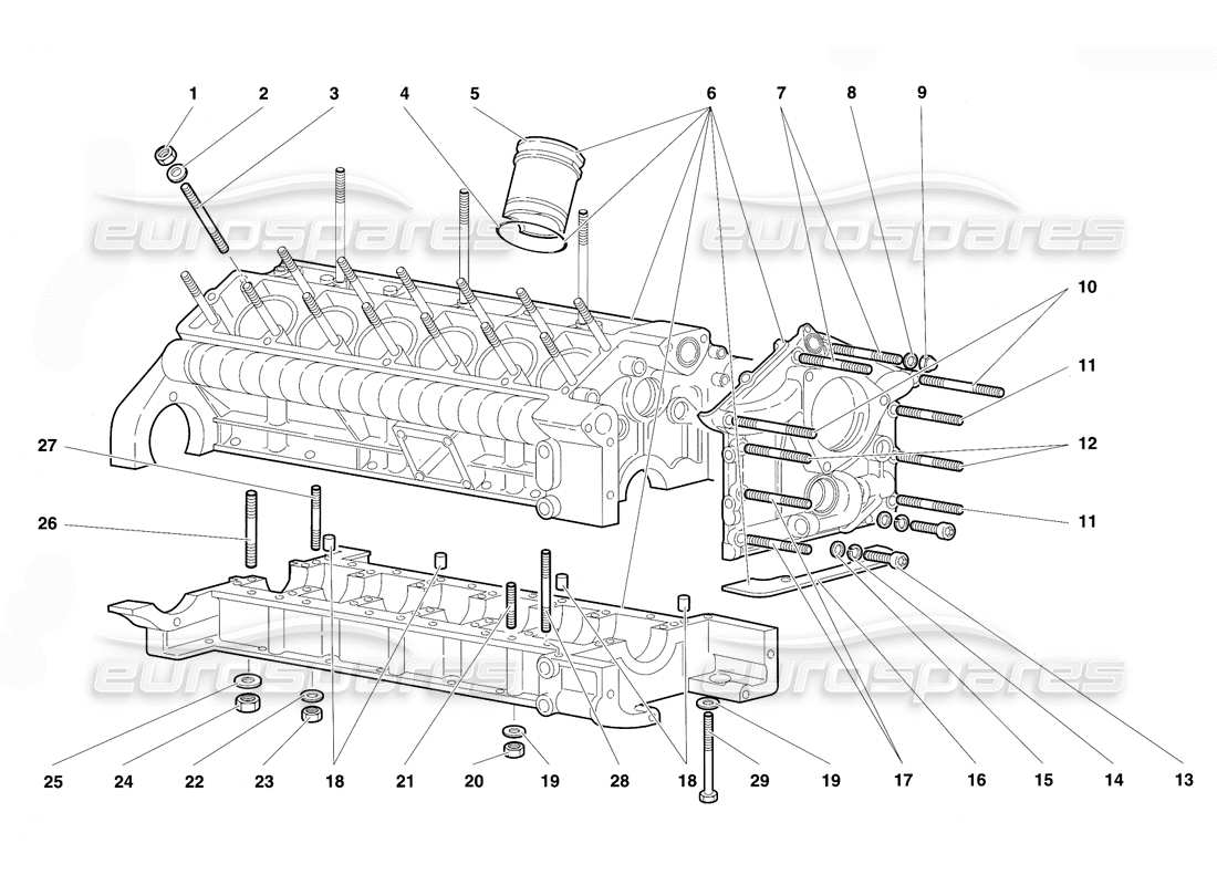 lamborghini diablo vt (1994) crancase and lower mounting part diagram