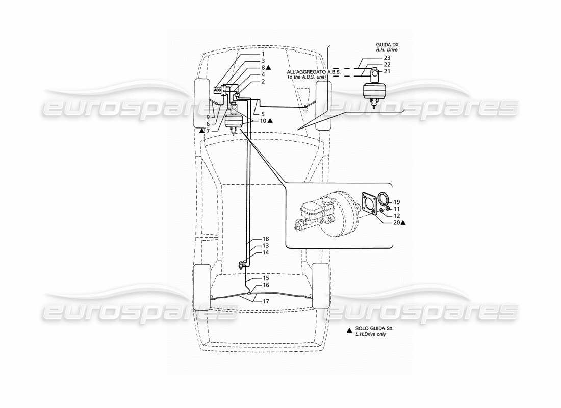 maserati ghibli 2.8 (abs) abs hydraulic brake lines parts diagram