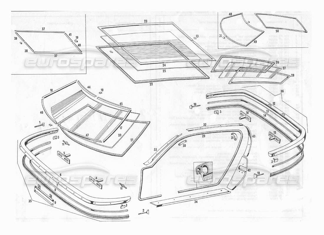 maserati indy 4.2 bumpers and glasses part diagram