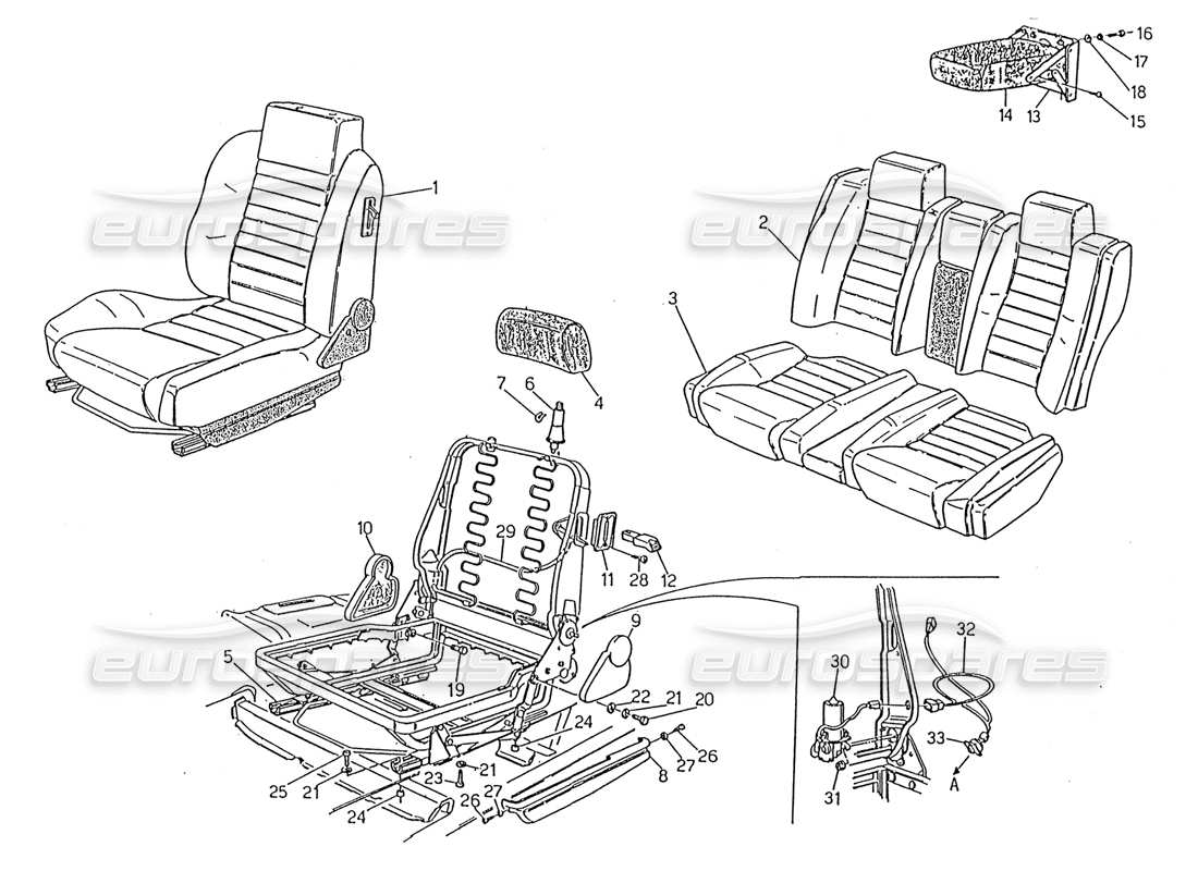 maserati 2.24v front and rear seats part diagram