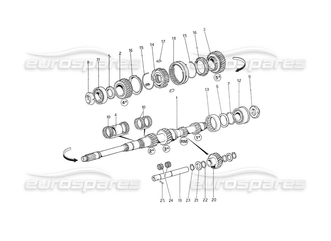 ferrari 208 gt4 dino (1975) main shaft gears parts diagram