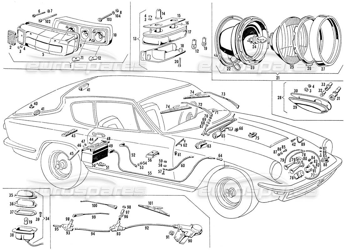 maserati mistral 3.7 electrical equipment & lights part diagram