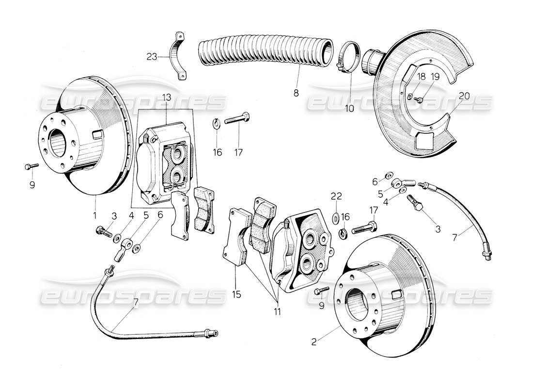 lamborghini countach 5000 s (1984) front and rear brakes part diagram