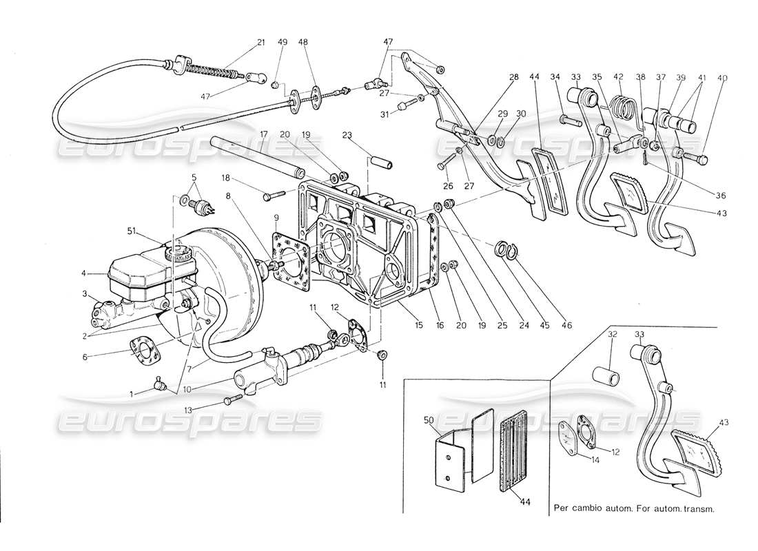 maserati biturbo spider pedal assy - brake booster clutch pump for lhd part diagram