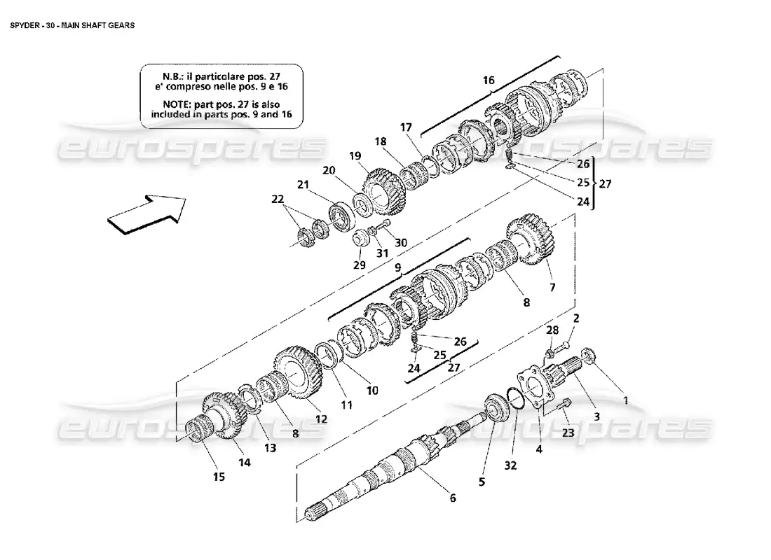 maserati 4200 spyder (2002) main shaft gears parts diagram