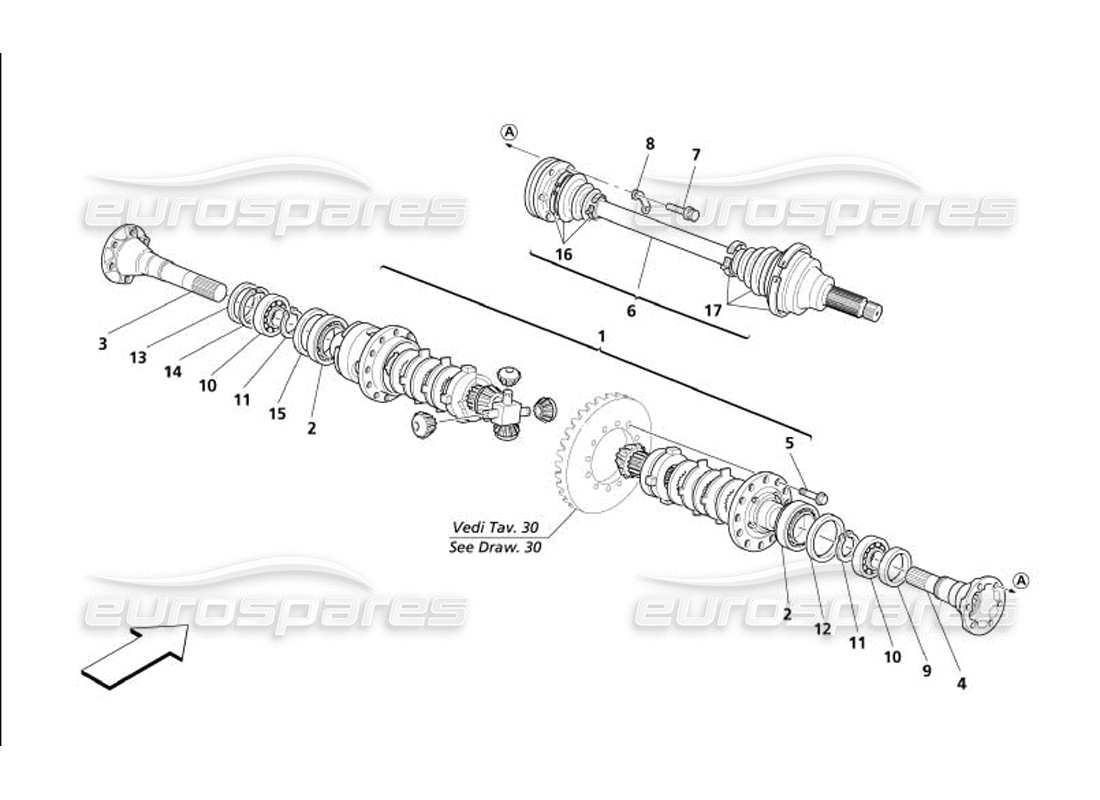 maserati 4200 gransport (2005) differential & axle shafts parts diagram