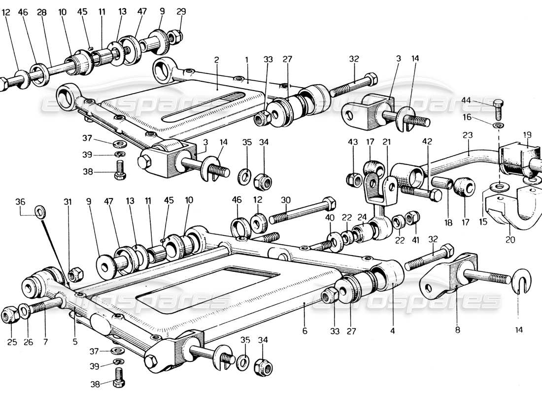 ferrari 365 gt4 2+2 (1973) rear suspension - wishbones part diagram