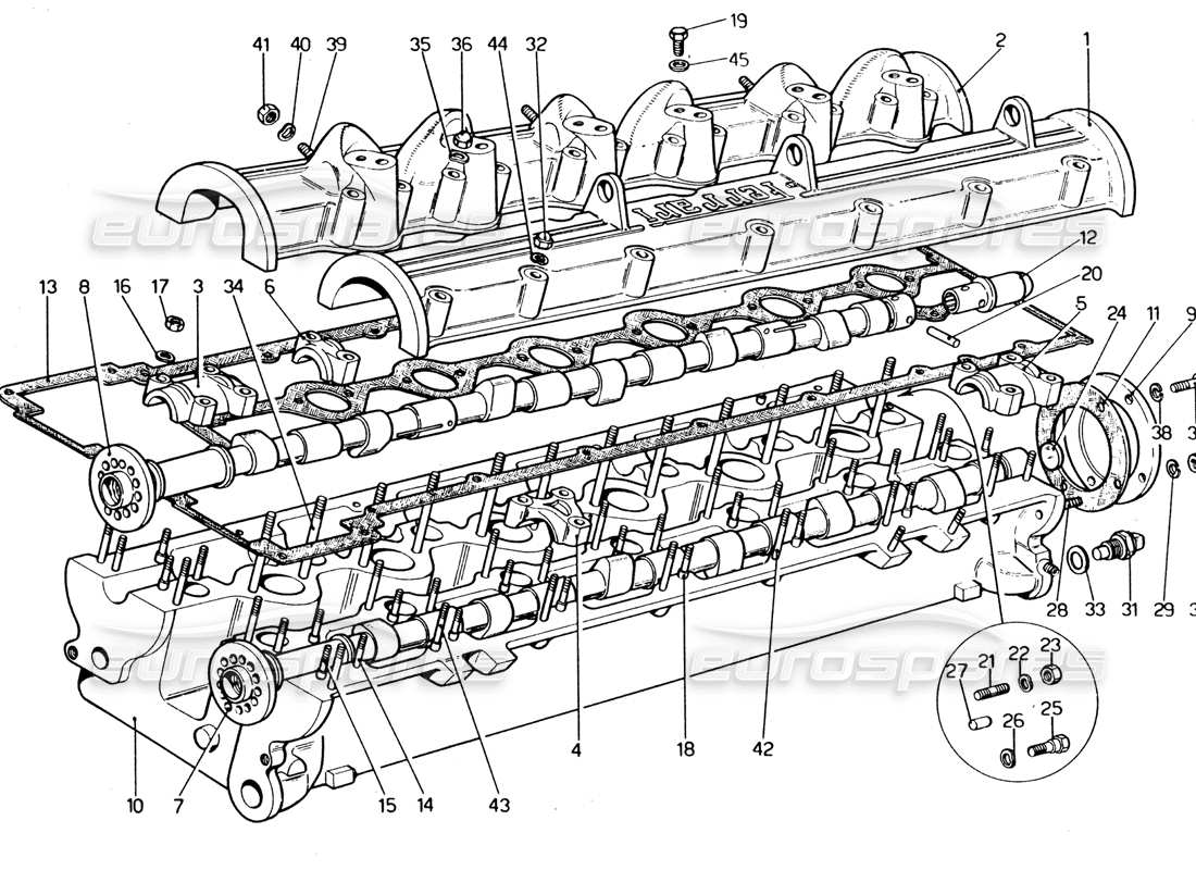 ferrari 365 gt4 2+2 (1973) cylinder head (right) part diagram