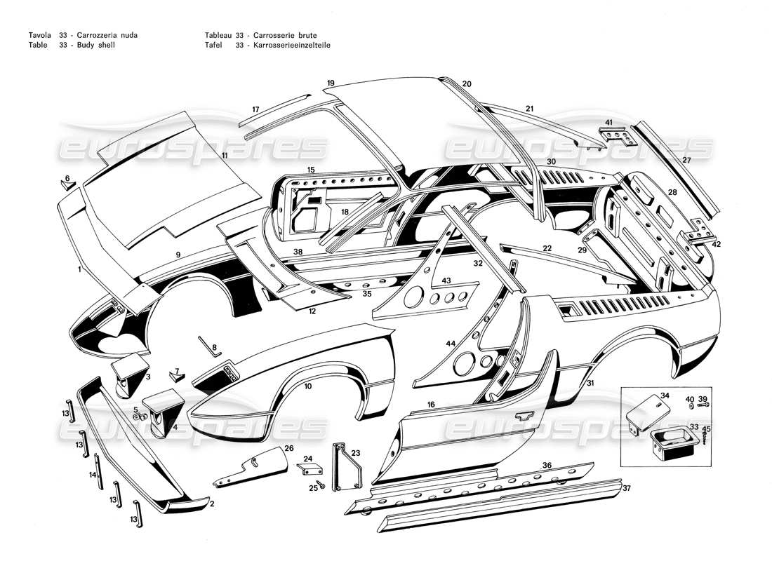 maserati merak 3.0 body shell parts diagram