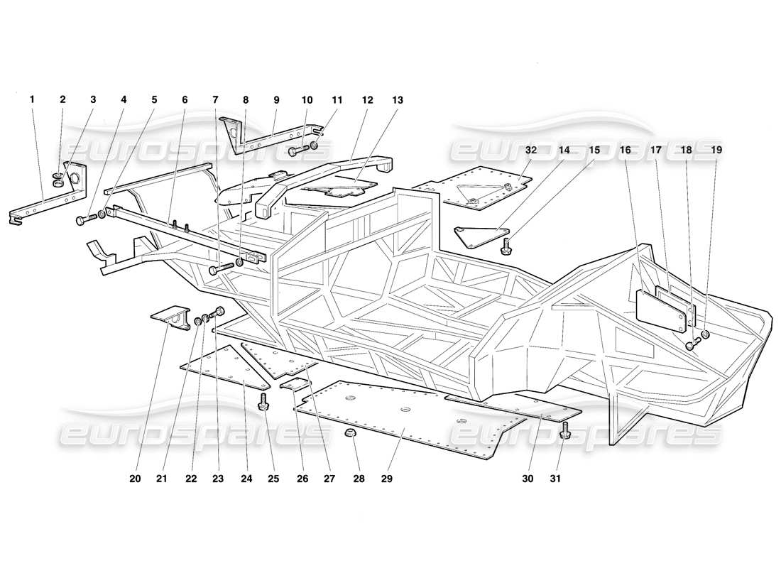 lamborghini diablo vt (1994) frame elements parts diagram