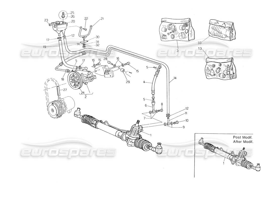 maserati biturbo spider power steering system (lh steering) part diagram