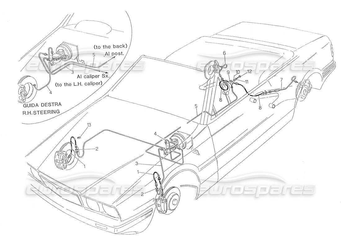 maserati biturbo spider hydraulic brake lines part diagram