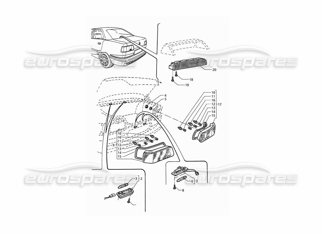 maserati qtp v8 (1998) rear lights parts diagram