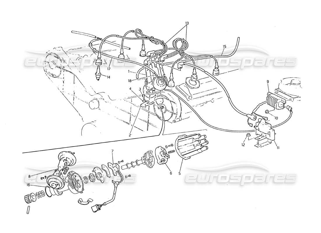 maserati biturbo 2.5 (1984) ignition system and distributor parts diagram