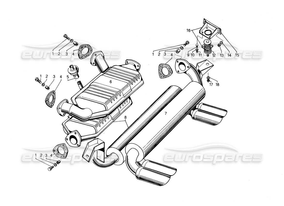 lamborghini countach 5000 qvi (1989) exhaust pipes parts diagram