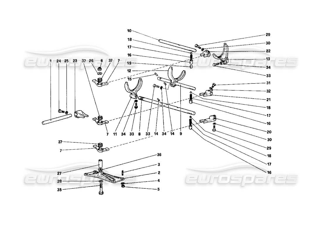 ferrari 208 turbo (1982) inside geabox controls parts diagram