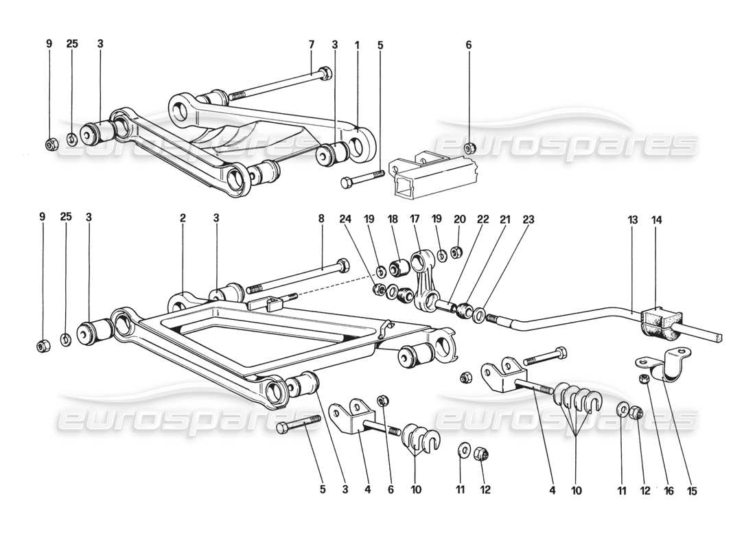 ferrari 328 (1988) rear suspension - wishbones (starting from car no. 76626) parts diagram