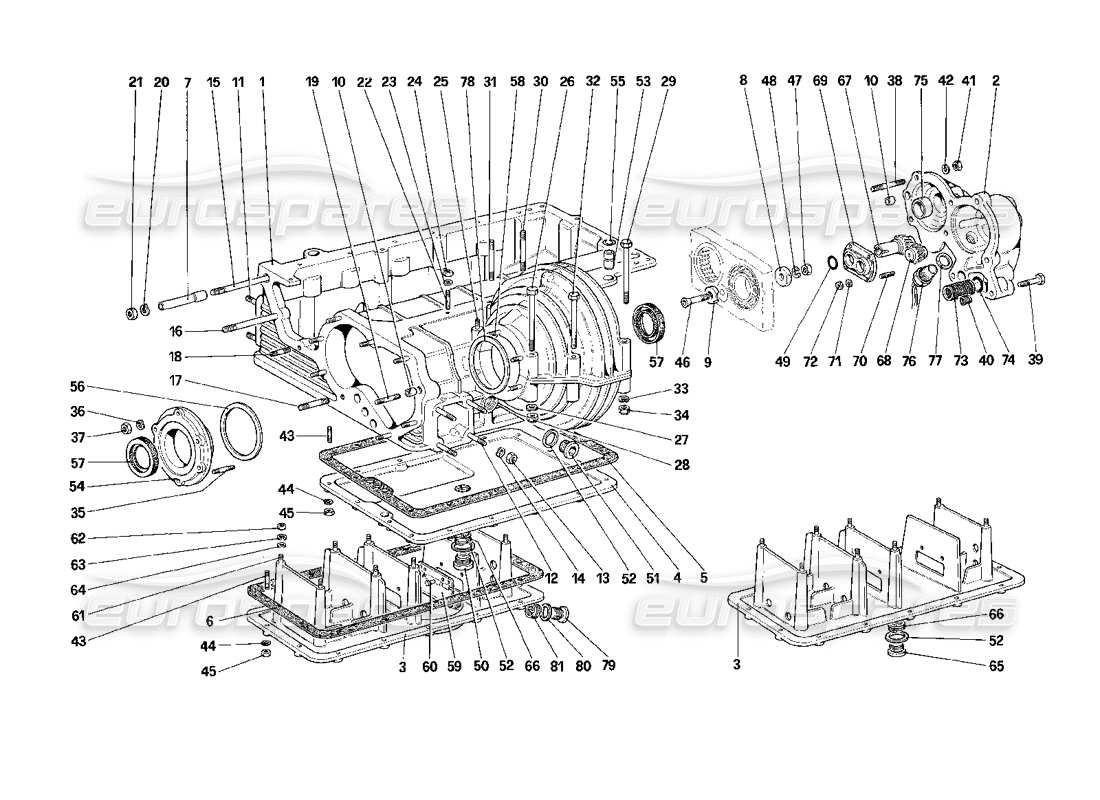 ferrari mondial 3.2 qv (1987) gearbox - differential housing and oil sump part diagram