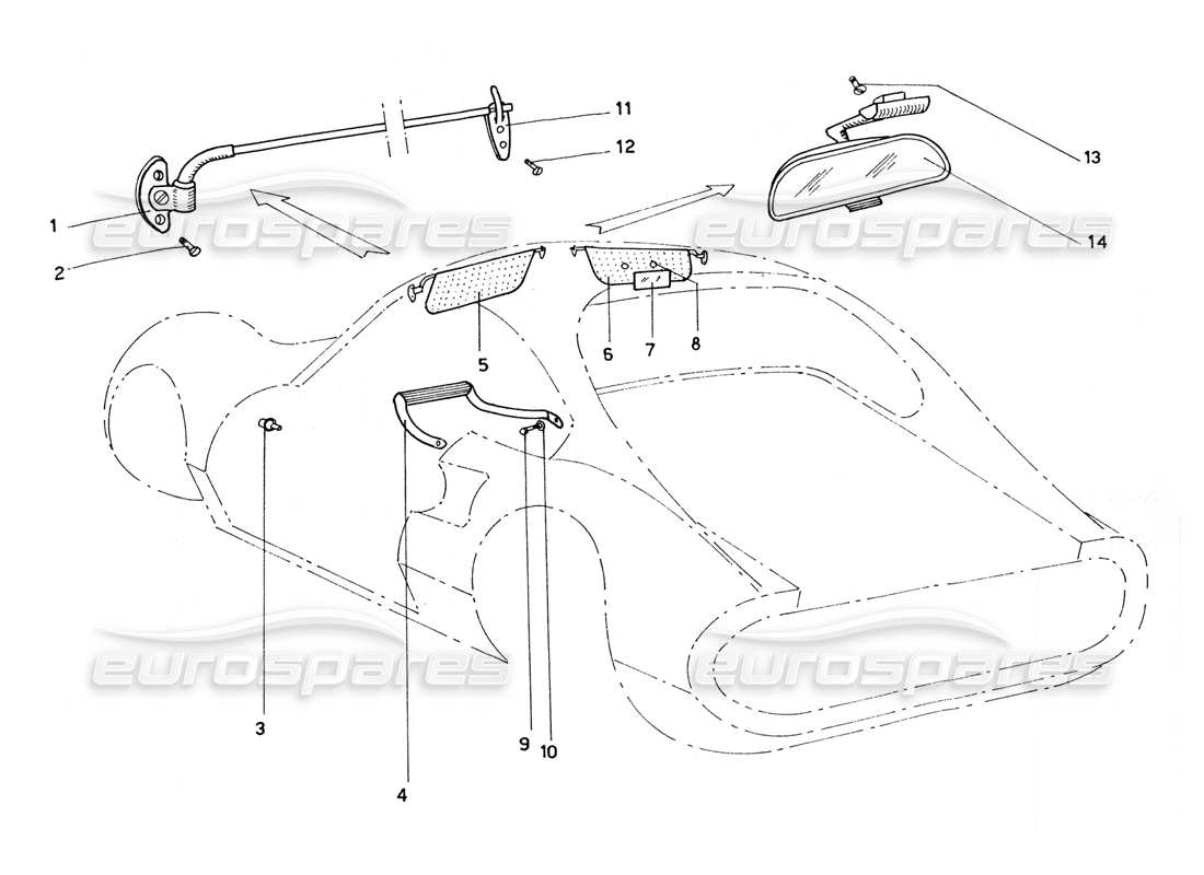 ferrari 206 gt dino (coachwork) sun visors & rear view mirror parts diagram