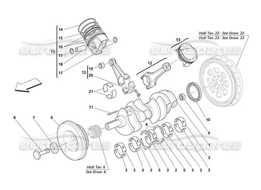 maserati 4200 coupe (2005) crankshaft conrods and pistons parts diagram
