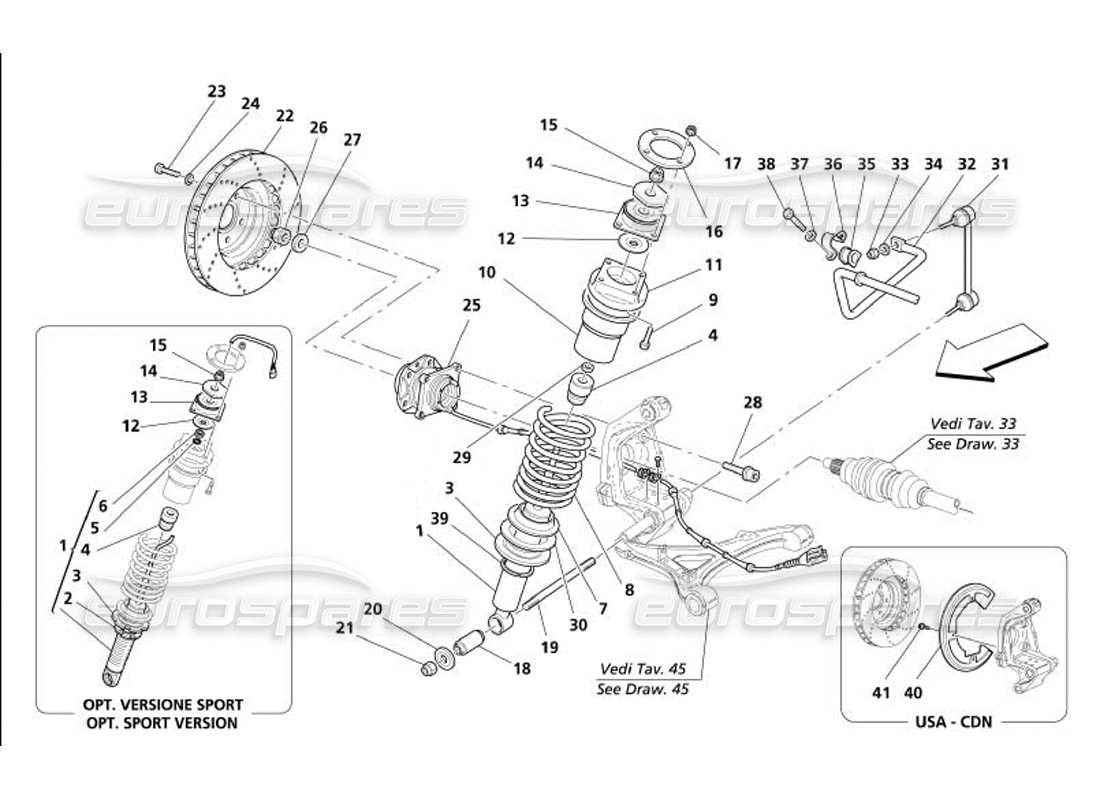 maserati 4200 gransport (2005) rear suspension - shock absorber and brake disk part diagram