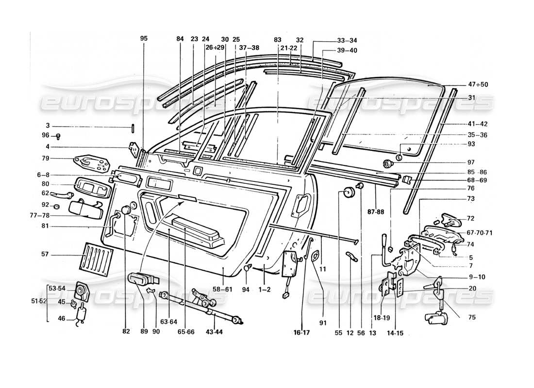ferrari 412 (coachwork) doors & fixings parts diagram