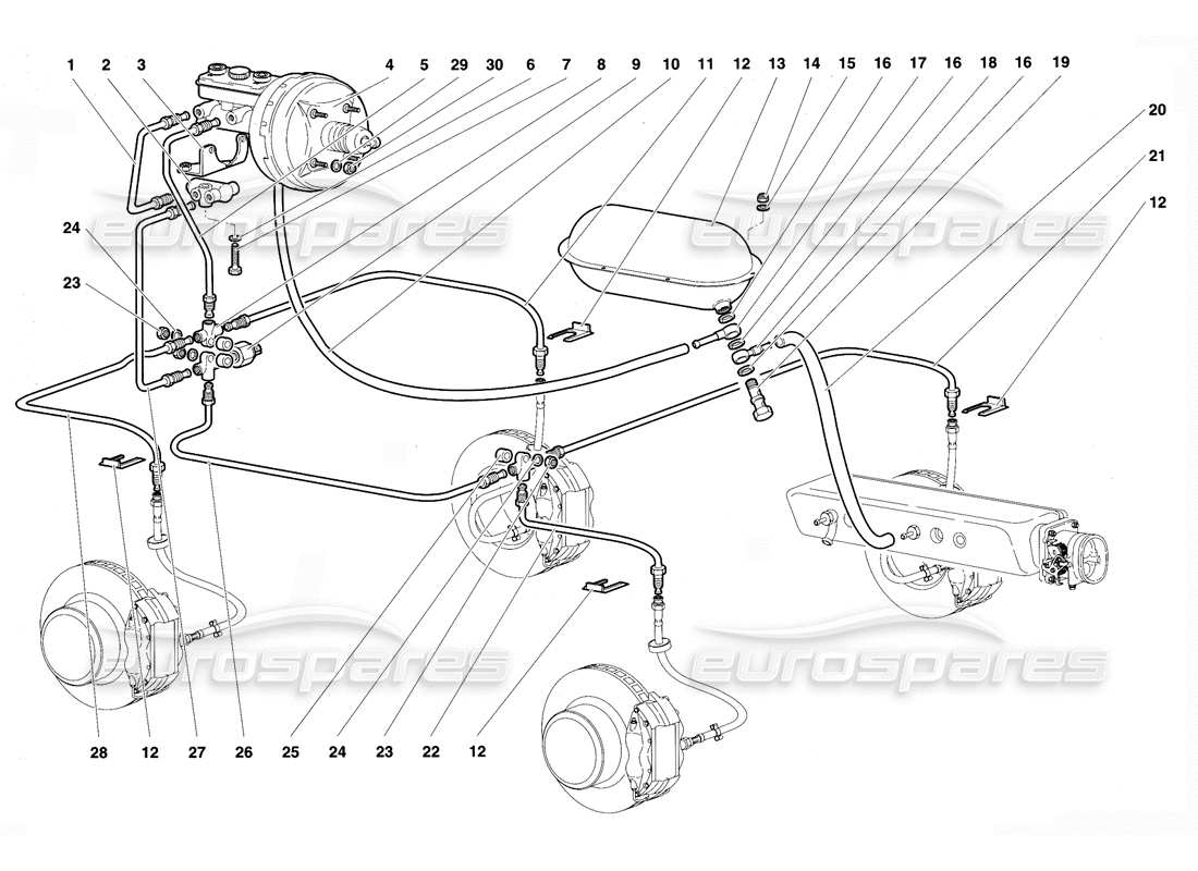 lamborghini diablo vt (1994) brake system part diagram