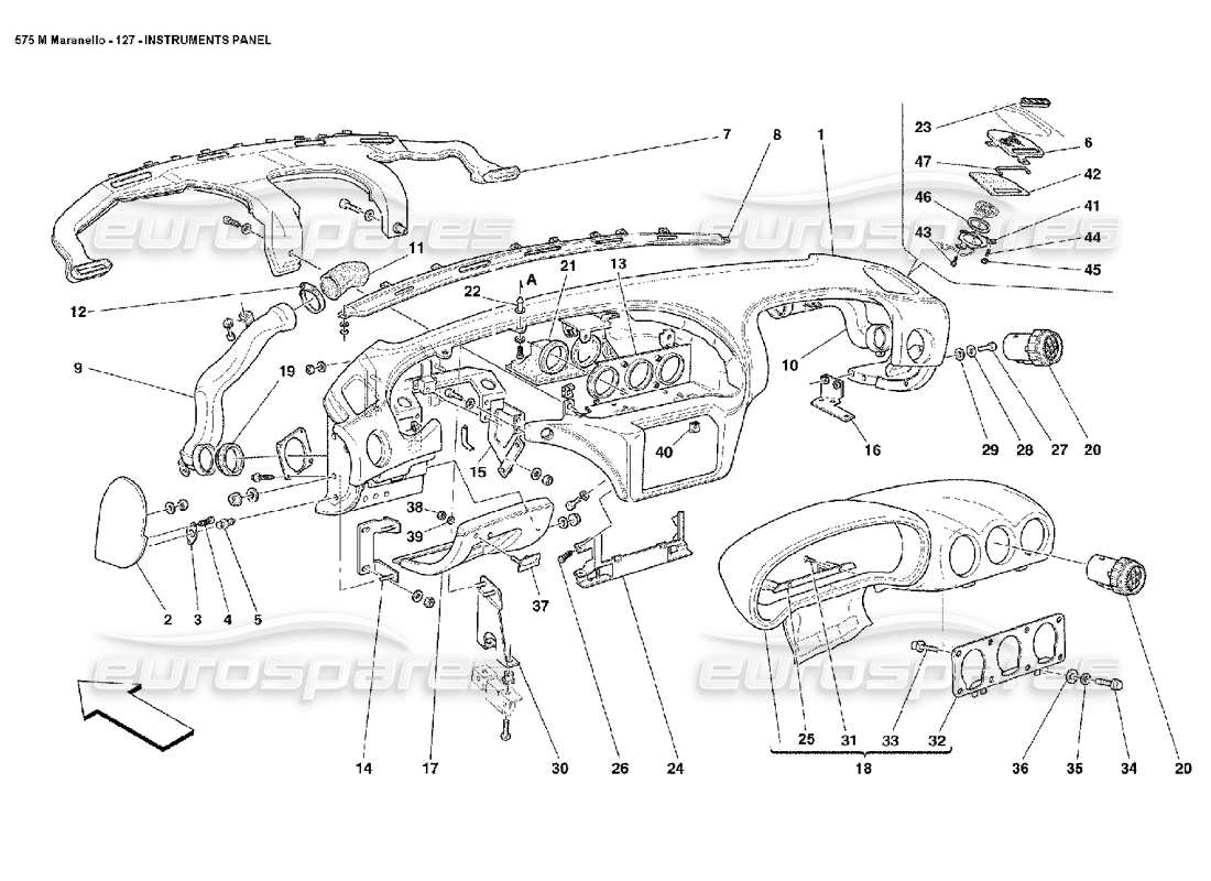 ferrari 575m maranello instruments panel part diagram