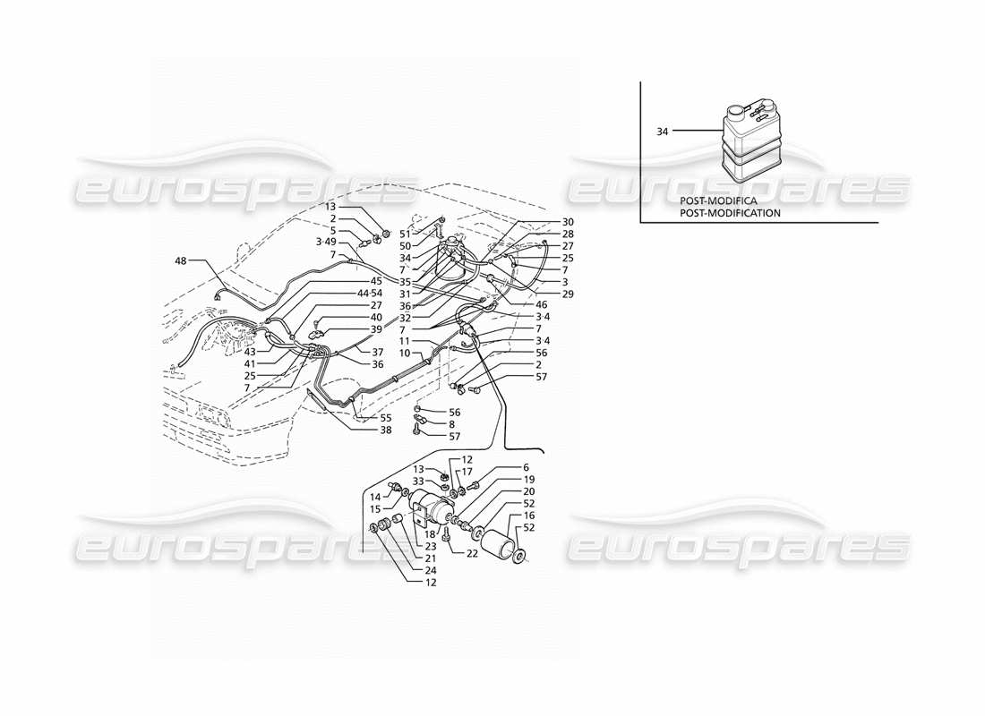 maserati ghibli 2.8 (abs) evaporation vapours recovery system and fuel pipes parts diagram